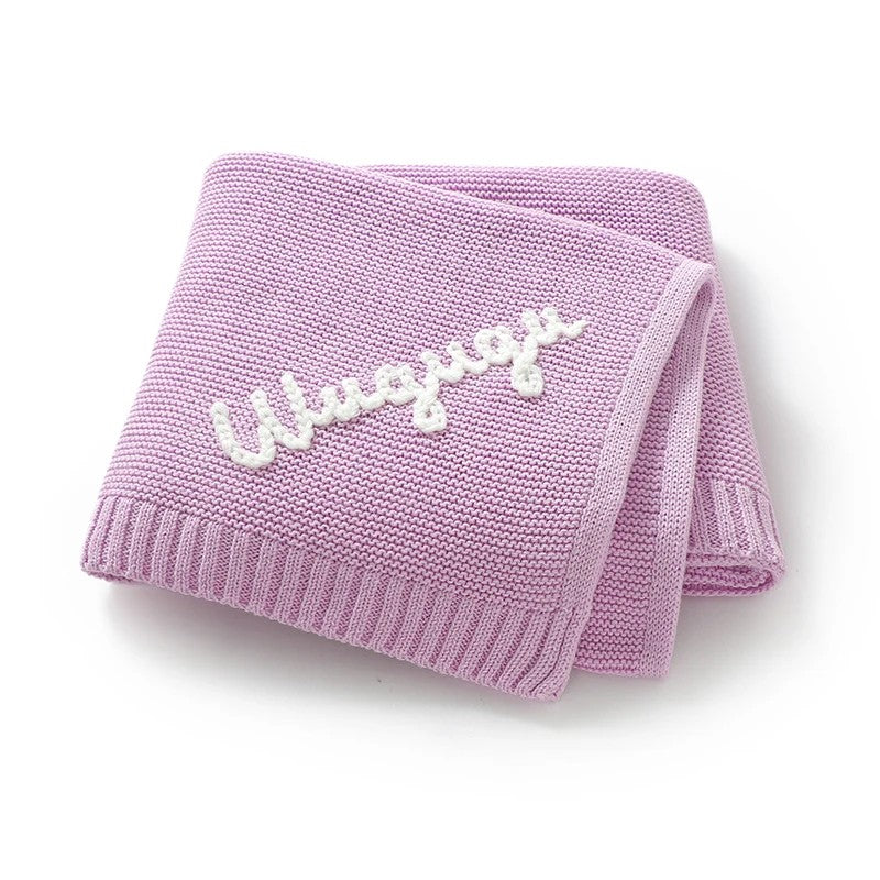 Personalized Baby Blanket with Name Embroidery - Square Knit