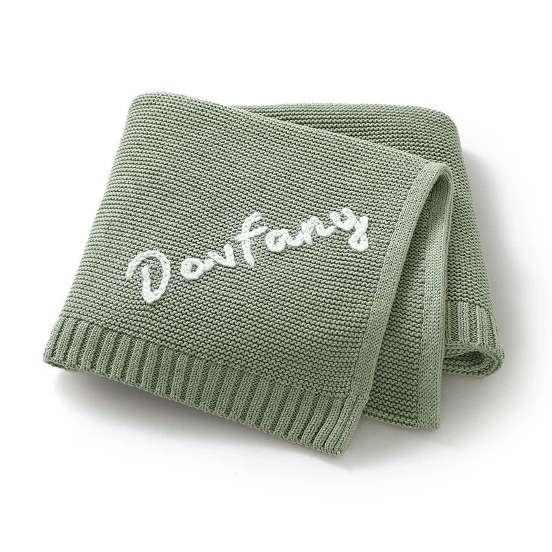 Personalized Baby Blanket with Name Embroidery - Square Knit