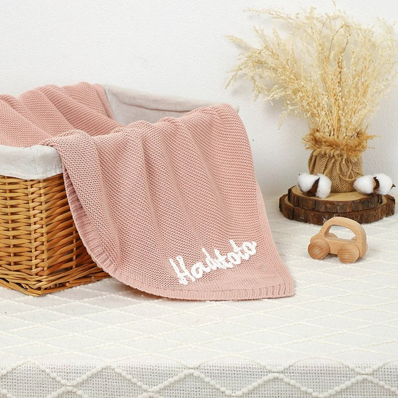 Personalized Baby Blanket with Name Embroidery - Square Knit