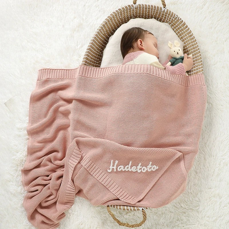 Personalized Baby Blanket with Name Embroidery - Square Knit