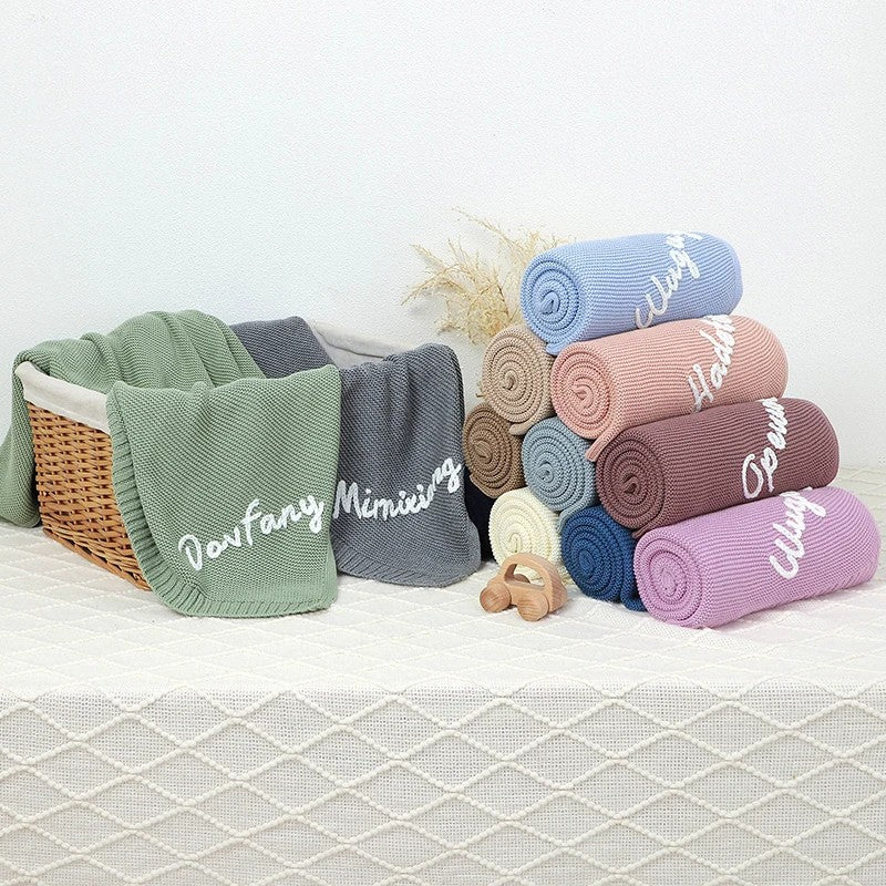 Personalized Baby Blanket with Name Embroidery - Square Knit