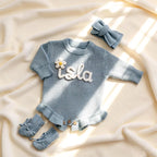 Personalized Baby Bodysuit Set - Round Neck Long Sleeve
