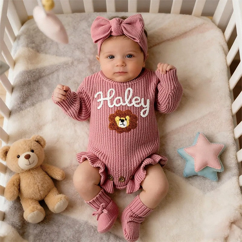 Personalized Baby Bodysuit Set - Round Neck Long Sleeve