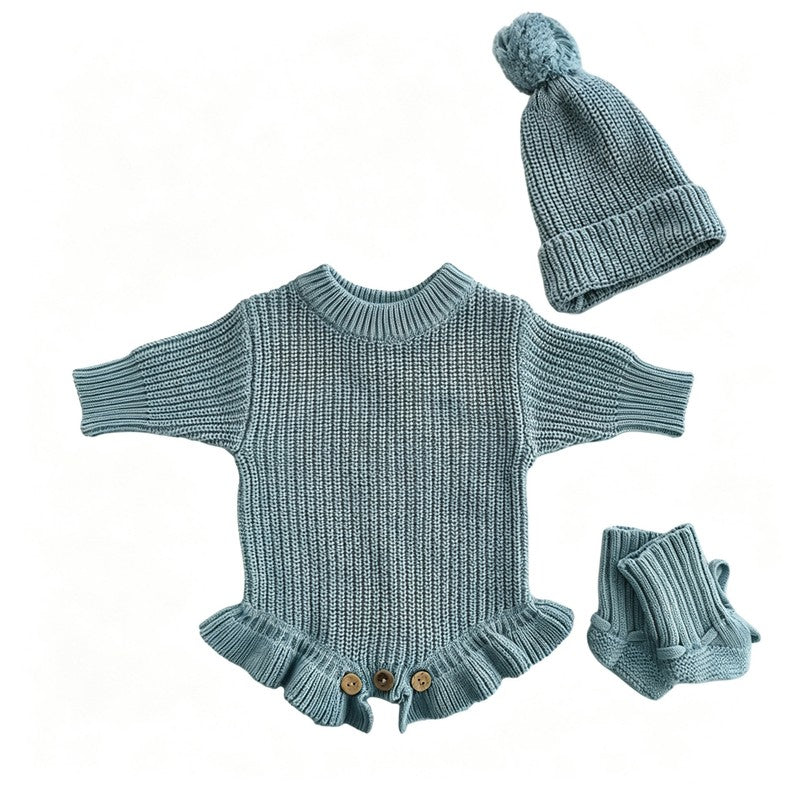 Personalized Baby Bodysuit Set - Round Neck Long Sleeve