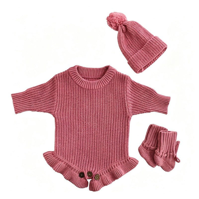Personalized Baby Bodysuit Set - Round Neck Long Sleeve