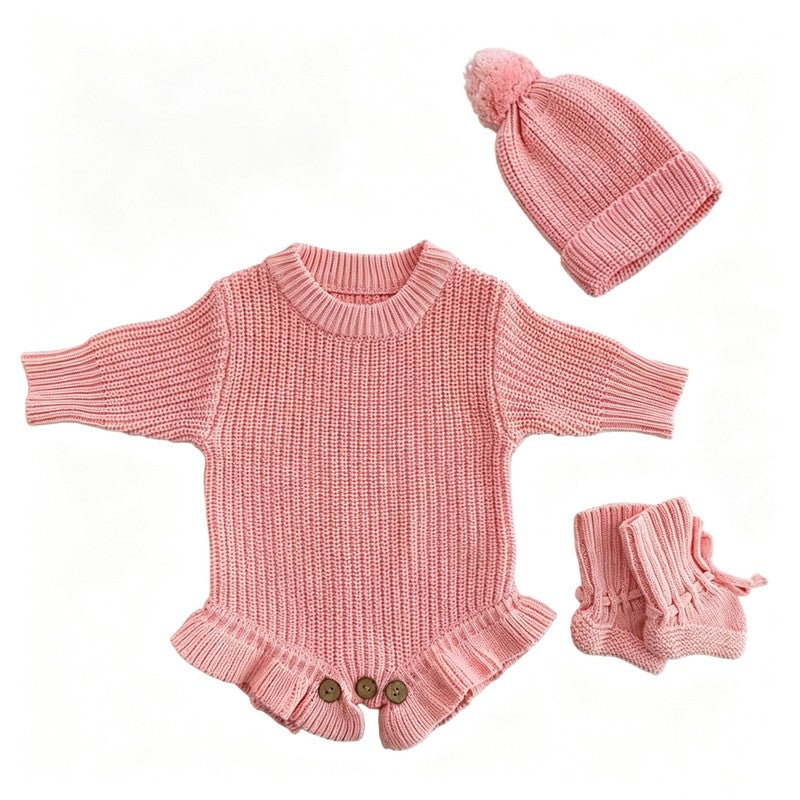 Personalized Baby Bodysuit Set - Round Neck Long Sleeve