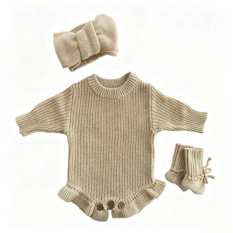 Personalized Baby Bodysuit Set - Round Neck Long Sleeve