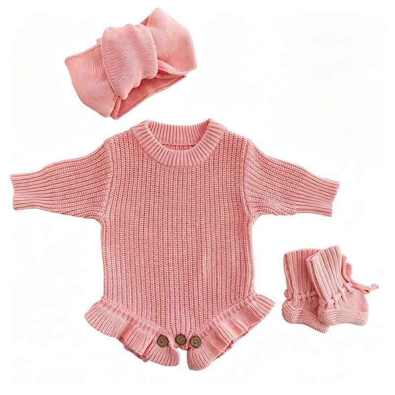 Personalized Baby Bodysuit Set - Round Neck Long Sleeve