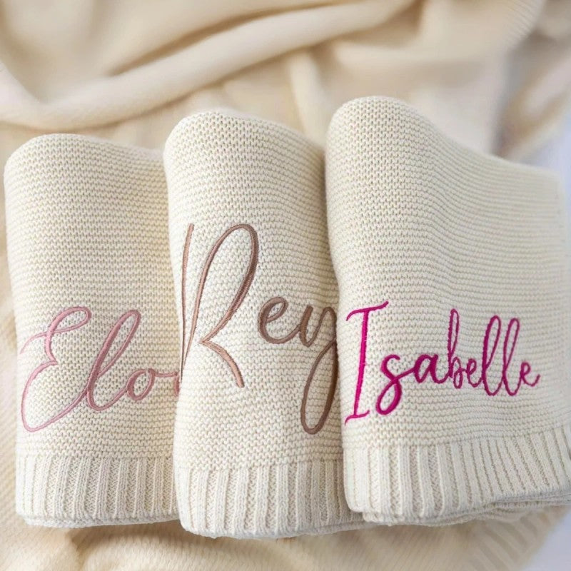 Personalized Baby Stroller Blanket - Embroidered Name Text