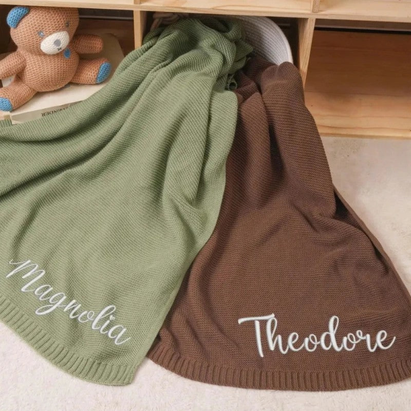 Personalized Baby Stroller Blanket - Embroidered Name Text