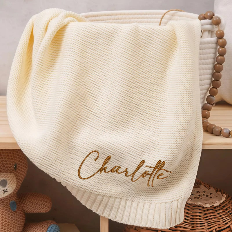Personalized Baby Stroller Blanket - Embroidered Name Text