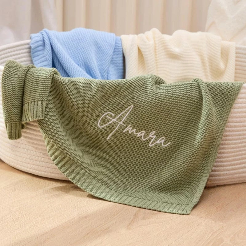 Personalized Baby Stroller Blanket - Embroidered Name Text