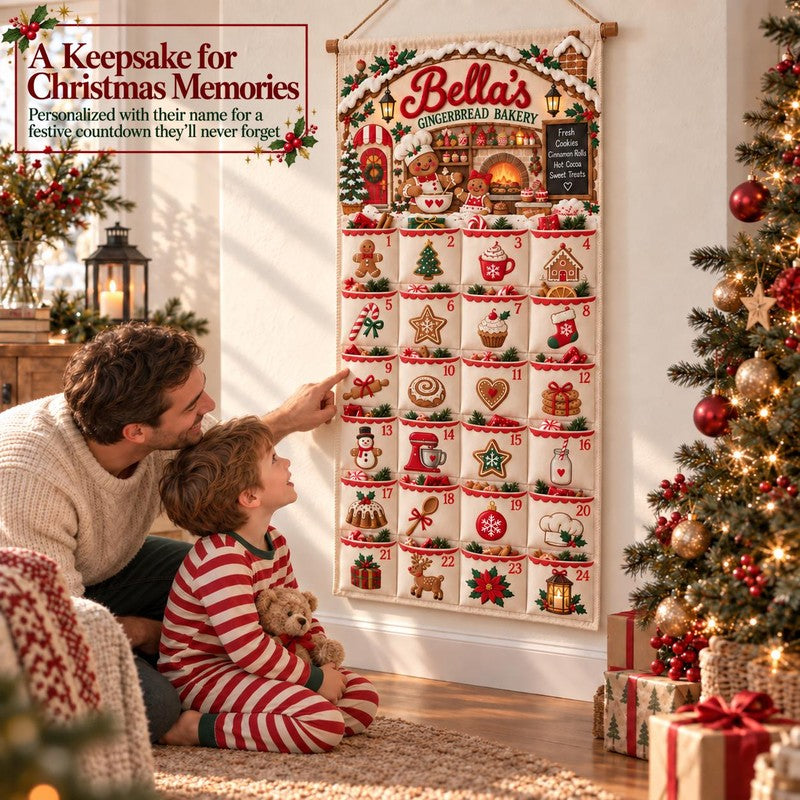 Personalized Christmas Advent Calendar – Fabric Wall-Hanging Banner with 24 Fillable Pockets