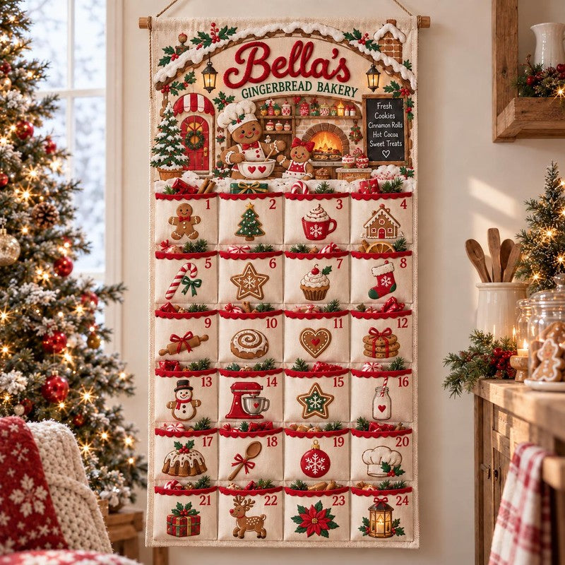 Personalized Christmas Advent Calendar – Fabric Wall-Hanging Banner with 24 Fillable Pockets