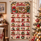 Personalized Christmas Advent Calendar – Fabric Wall-Hanging Banner with 24 Fillable Pockets