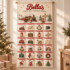 Personalized Christmas Advent Calendar – Fabric Wall-Hanging Banner with 24 Fillable Pockets