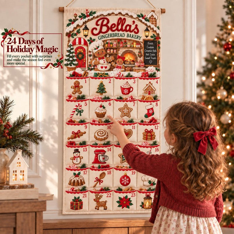 Personalized Christmas Advent Calendar – Fabric Wall-Hanging Banner with 24 Fillable Pockets