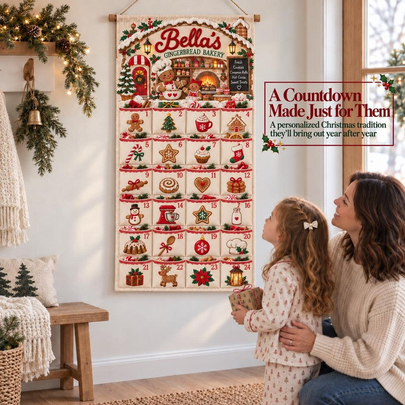 Personalized Christmas Advent Calendar – Fabric Wall-Hanging Banner with 24 Fillable Pockets