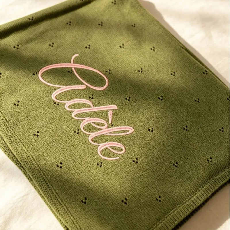 Personalized Embroidered Knitted Baby Blanket - Pointelle Pattern