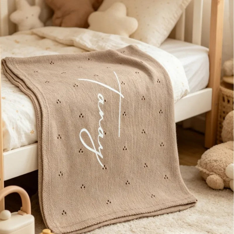 Personalized Embroidered Knitted Baby Blanket - Pointelle Pattern
