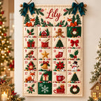 Personalized Fabric Advent Calendar - Christmas Wall Hanging with 24 Fillable Pockets