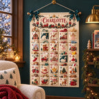 Personalized Fabric Advent Calendar - Christmas Wall Hanging with 24 Fillable Pockets