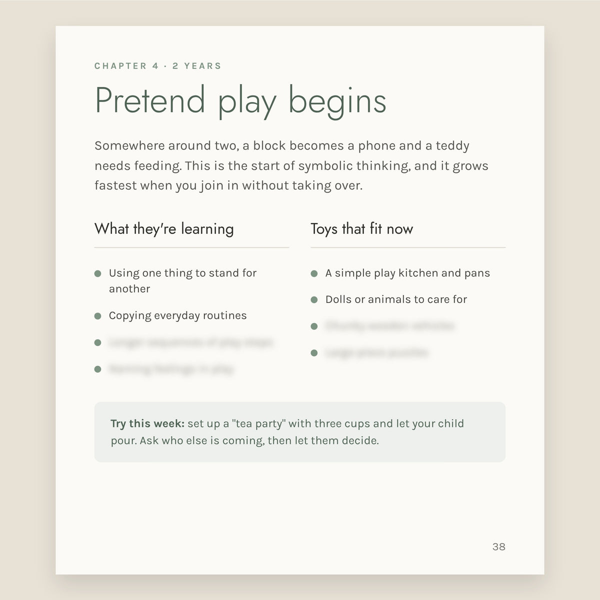 Inside page from The Play Guide: Pretend play begins, 2 years