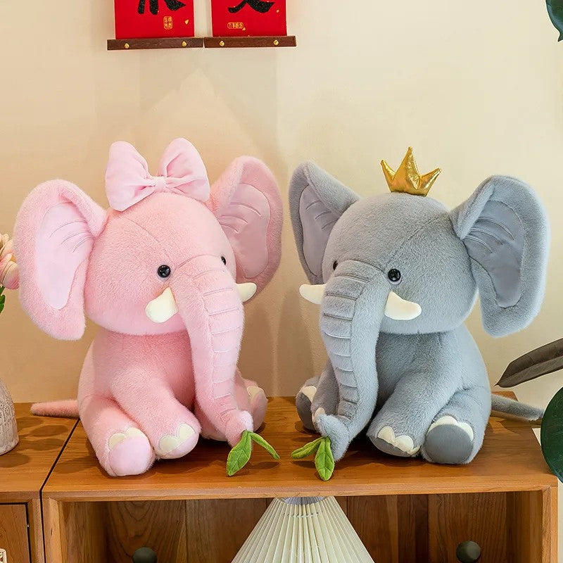 Plush Elephant Stuffed Toy - Sitting Pose with Leaf Accessory