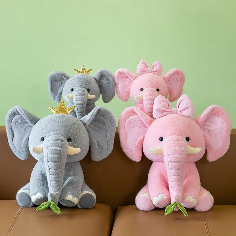 Plush Elephant Stuffed Toy - Sitting Pose with Leaf Accessory