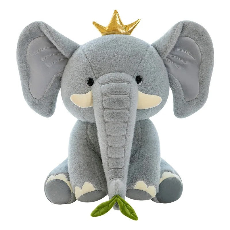 Plush Elephant Stuffed Toy - Sitting Pose with Leaf Accessory