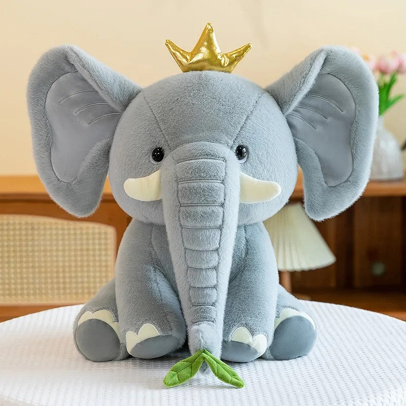 Plush Elephant Stuffed Toy - Sitting Pose with Leaf Accessory