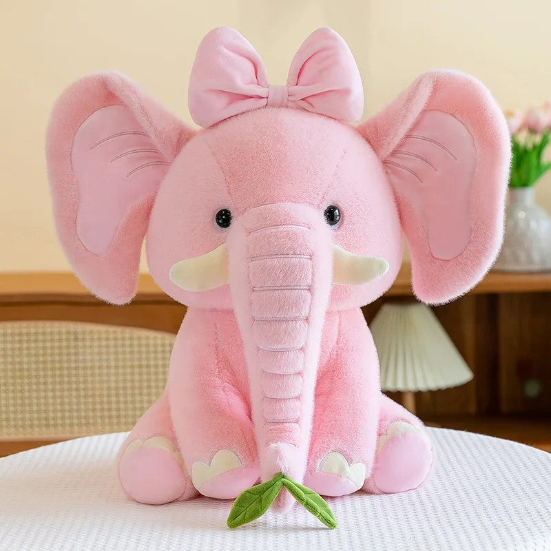 Plush Elephant Stuffed Toy - Sitting Pose with Leaf Accessory