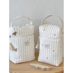 Quilted Embroidered Diaper Bag - Off-White with Animal Motifs