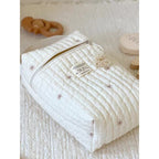 Quilted Embroidered Diaper Bag - Off-White with Animal Motifs