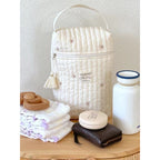 Quilted Embroidered Diaper Bag - Off-White with Animal Motifs