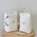Quilted Embroidered Diaper Bag - Off-White with Animal Motifs