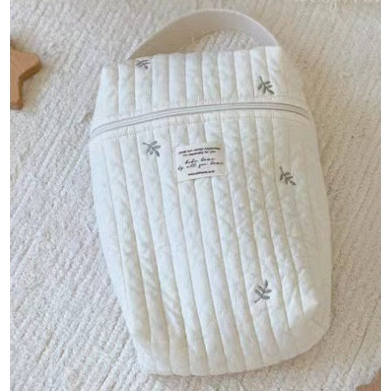 Quilted Embroidered Diaper Bag - Off-White with Animal Motifs
