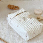 Quilted Embroidered Diaper Bag - Off-White with Animal Motifs