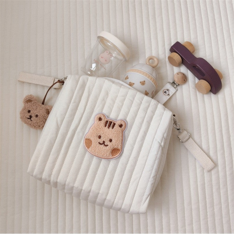 Quilted Embroidered Storage Bag - Double Buckle Attachment
