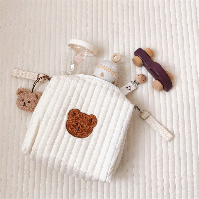 Quilted Embroidered Storage Bag - Double Buckle Attachment