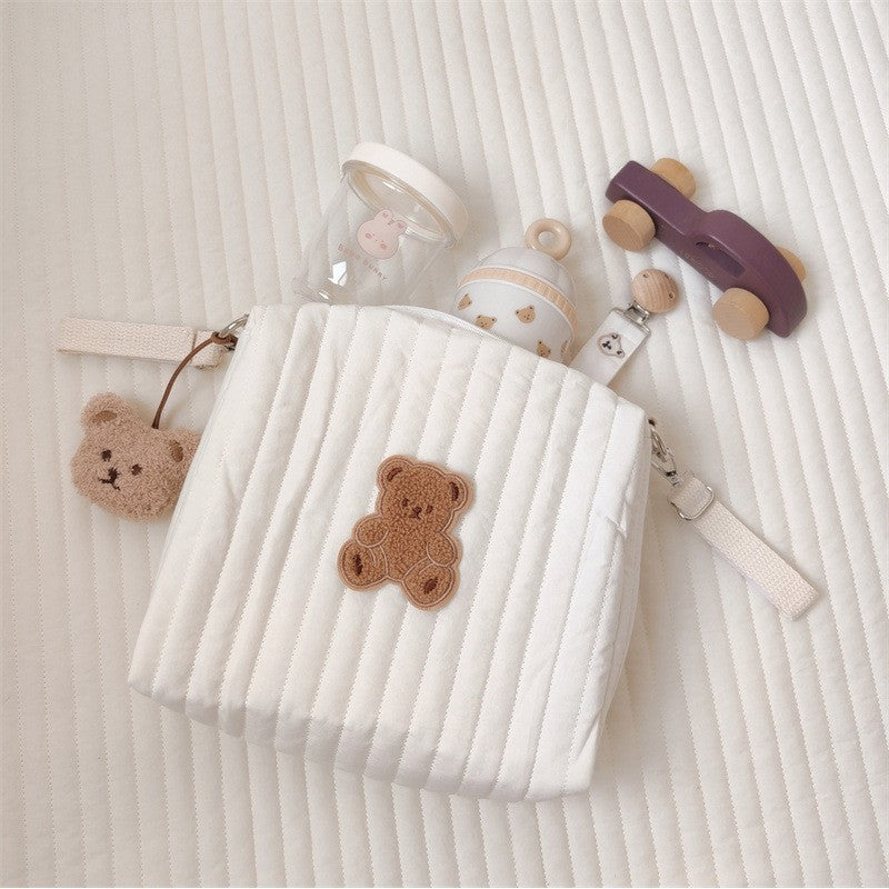 Quilted Embroidered Storage Bag - Double Buckle Attachment