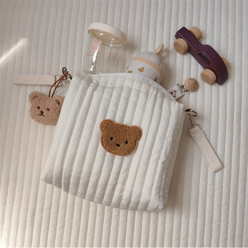 Quilted Embroidered Storage Bag - Double Buckle Attachment