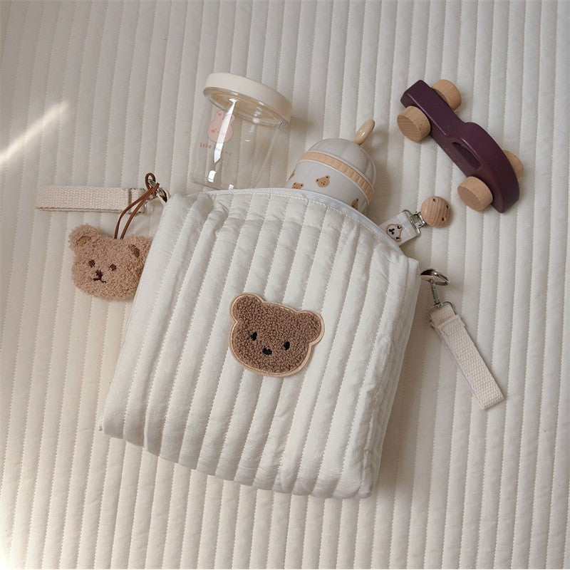 Quilted Embroidered Storage Bag - Double Buckle Attachment
