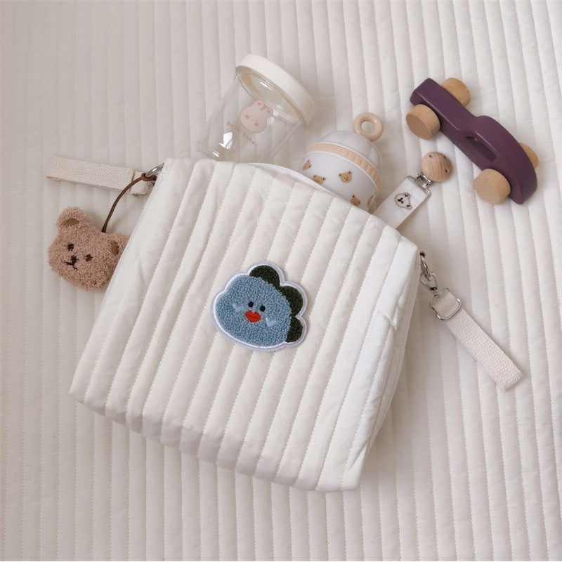 Quilted Embroidered Storage Bag - Double Buckle Attachment