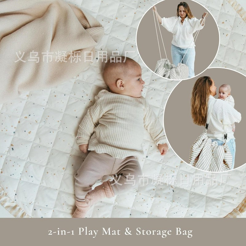 Quilted Play Mat with Convertible Storage Bag - Beige