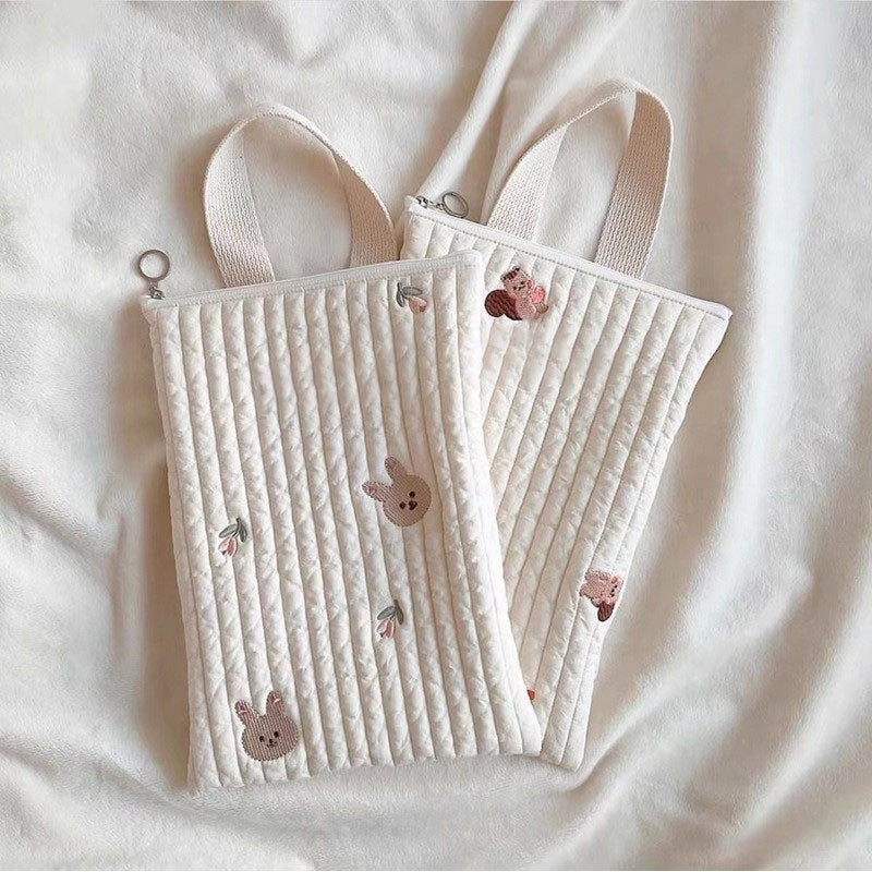 Quilted Zipper Tote Bag - One-Ear Strap