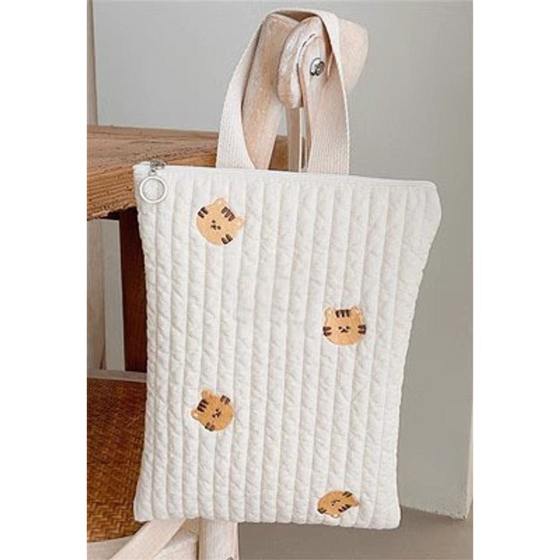 Quilted Zipper Tote Bag - One-Ear Strap