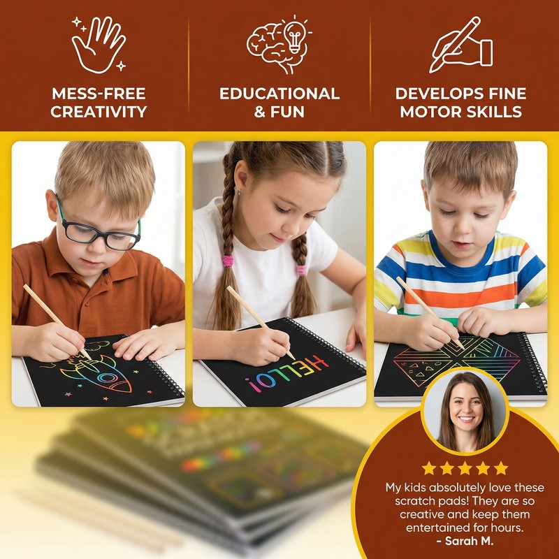 Rainbow Scratch Paper Notebook Set - Black & Multicolor