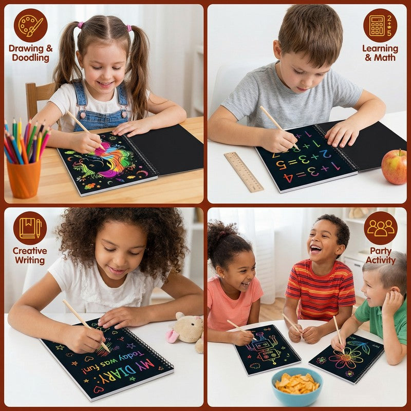 Rainbow Scratch Paper Notebook Set - Black & Multicolor