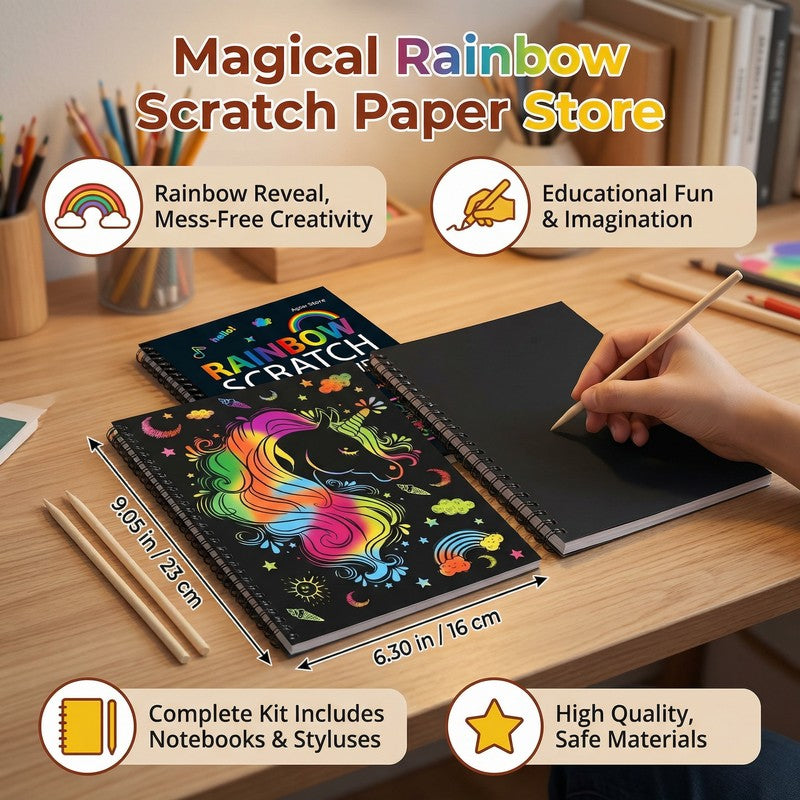 Rainbow Scratch Paper Notebook Set - Black & Multicolor